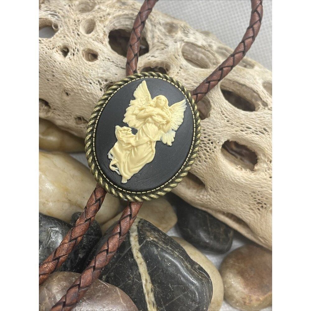 ANGEL Cameo Church Bolo Tie Lariat Wedding Dad Son Husband gift birthday Bronze